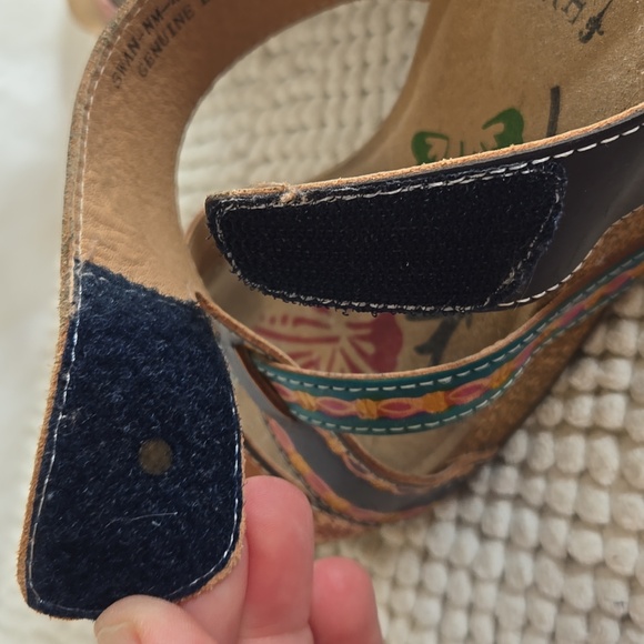 L'Artiste by Spring Step Blue Floral Leather Swan Wedge Sandals - Picture 7 of 8